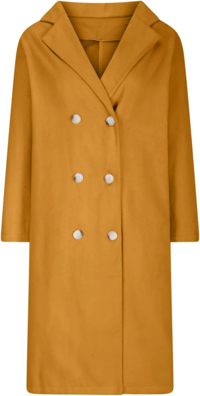 Lmdudan Women Casual Double Breasted Mid Long Pea Coat Winter Notched Lapel Wool Coat Jacket Overcoat Fashion Trench Coats