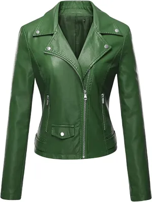 Lmdudan Women Faux Leather Short Jacket Sexy Cropped Motorcycle Jackets Tops Fashion Zip Up PU Moto Biker Outwear Slim Coats