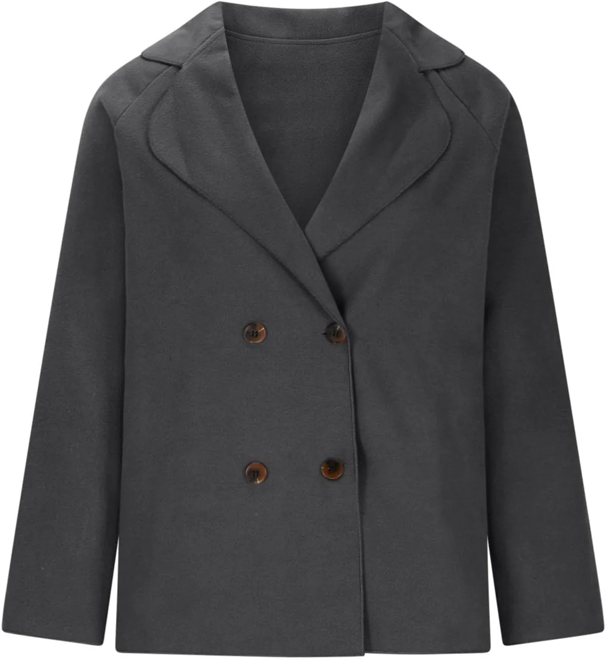 Lmdudan Women's Classic Notched Lapel Coat Double-Breasted Warm Pea Coat 2024 Fashion Solid Color Overcoat with Pockets