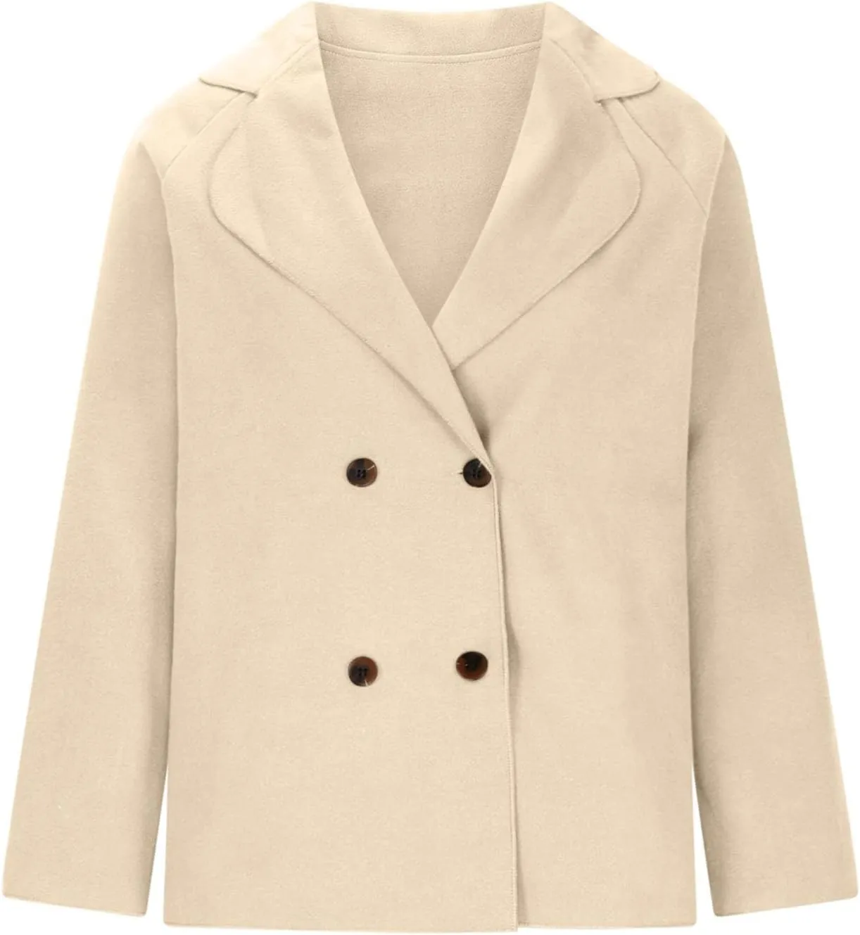 Lmdudan Women's Classic Notched Lapel Coat Double-Breasted Warm Pea Coat 2024 Fashion Solid Color Overcoat with Pockets