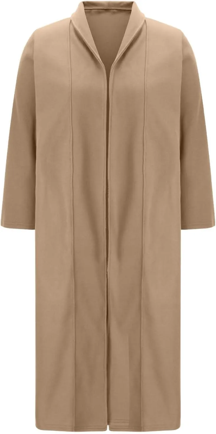 Lmdudan Women's Elegant Shawl Collar Open Front Wool Coat Formal Work Mid Long Winter Pea Coat 2024 Fashion Trench Coats