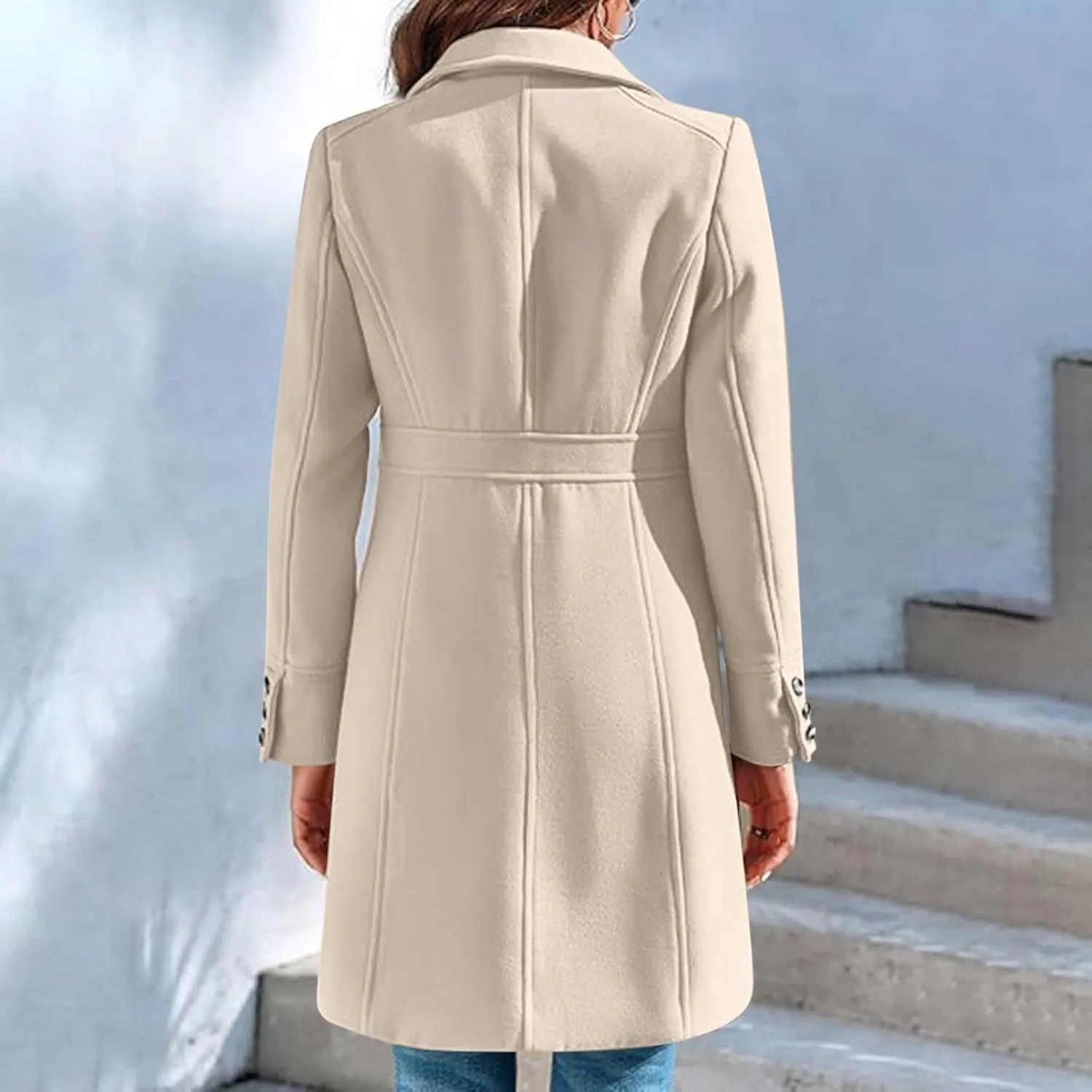 Lmdudan Women's Elegant Single Breasted Coat Long Sleeve Mid Winter Overcoat Work Office Pea Coats Fashion Trench Coats