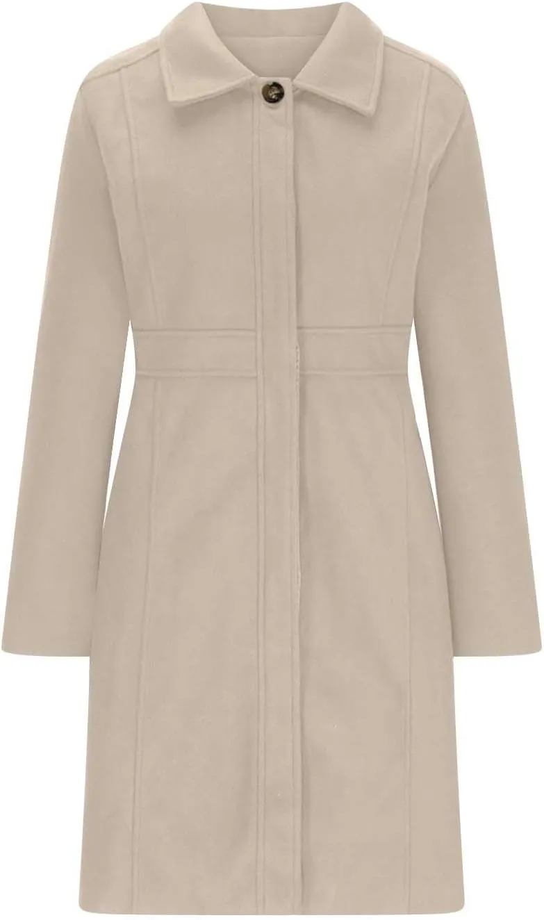 Lmdudan Women's Elegant Single Breasted Coat Long Sleeve Mid Winter Overcoat Work Office Pea Coats Fashion Trench Coats