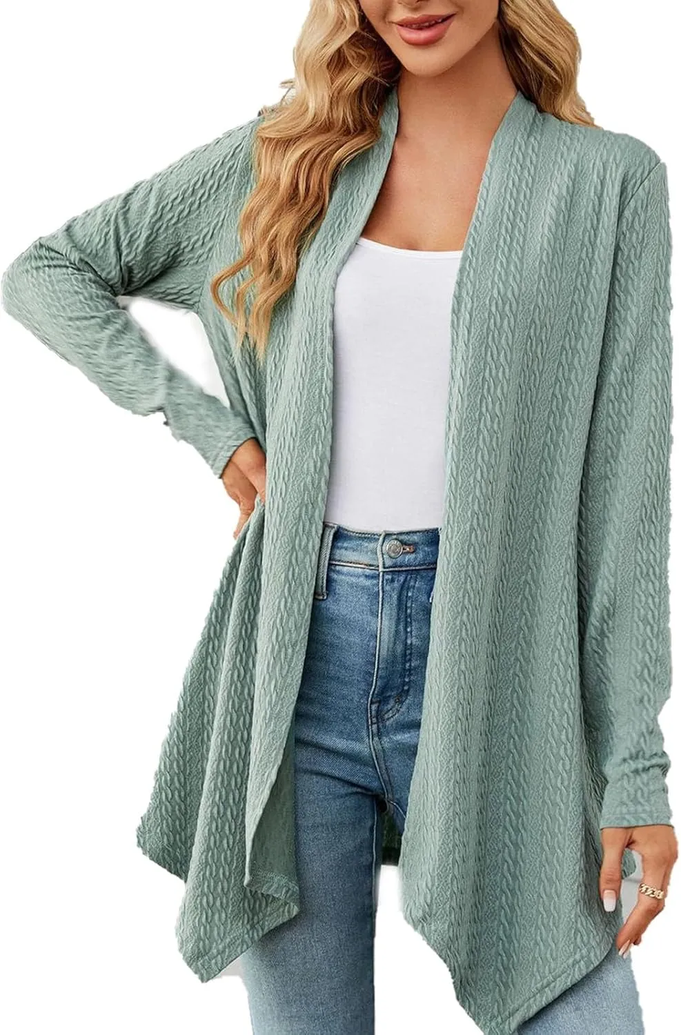 Long Cardigan Sweaters for Women Lightweight Loose Fit Solid Color Open Front Cardigans Coat 2024 Fall Outfits Tops