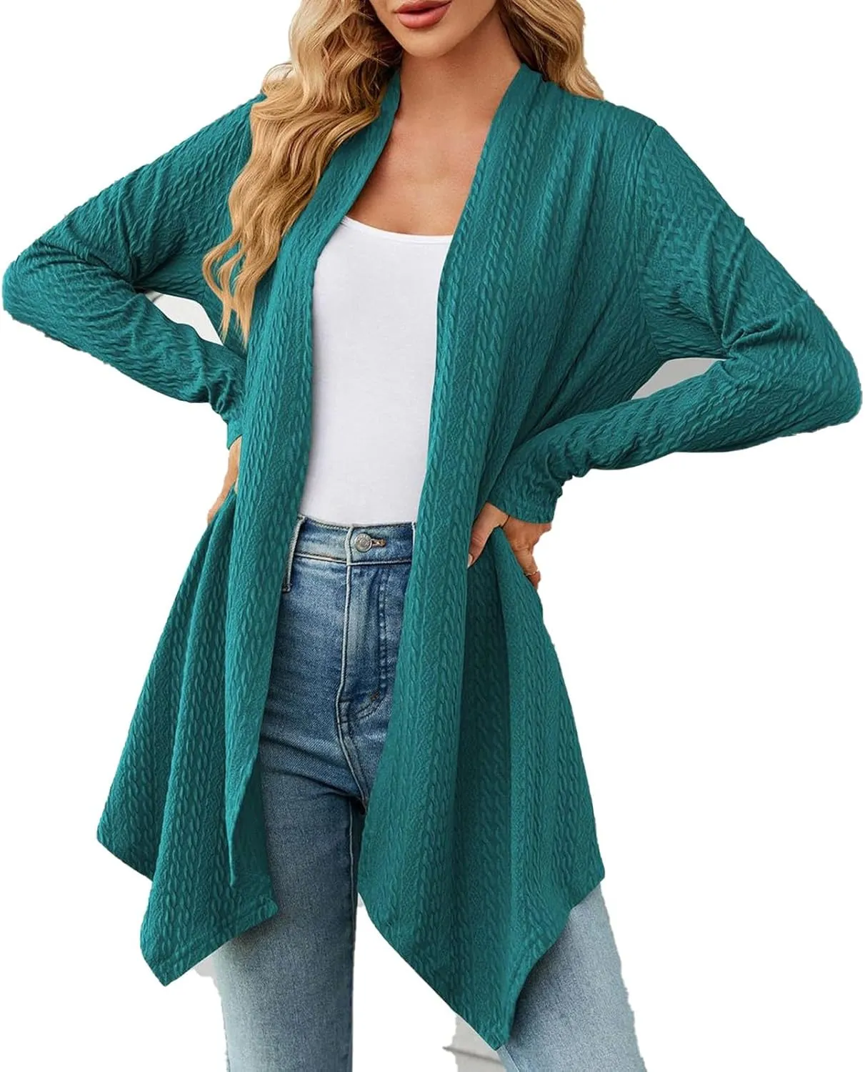 Long Cardigan Sweaters for Women Lightweight Loose Fit Solid Color Open Front Cardigans Coat 2024 Fall Outfits Tops