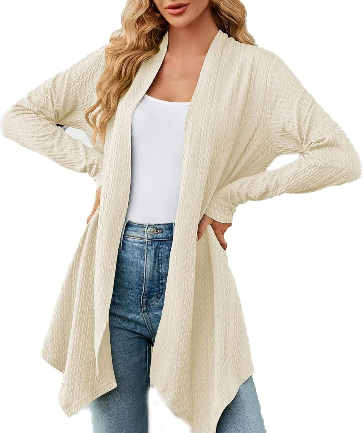 Long Cardigan Sweaters for Women Lightweight Loose Fit Solid Color Open Front Cardigans Coat 2024 Fall Outfits Tops