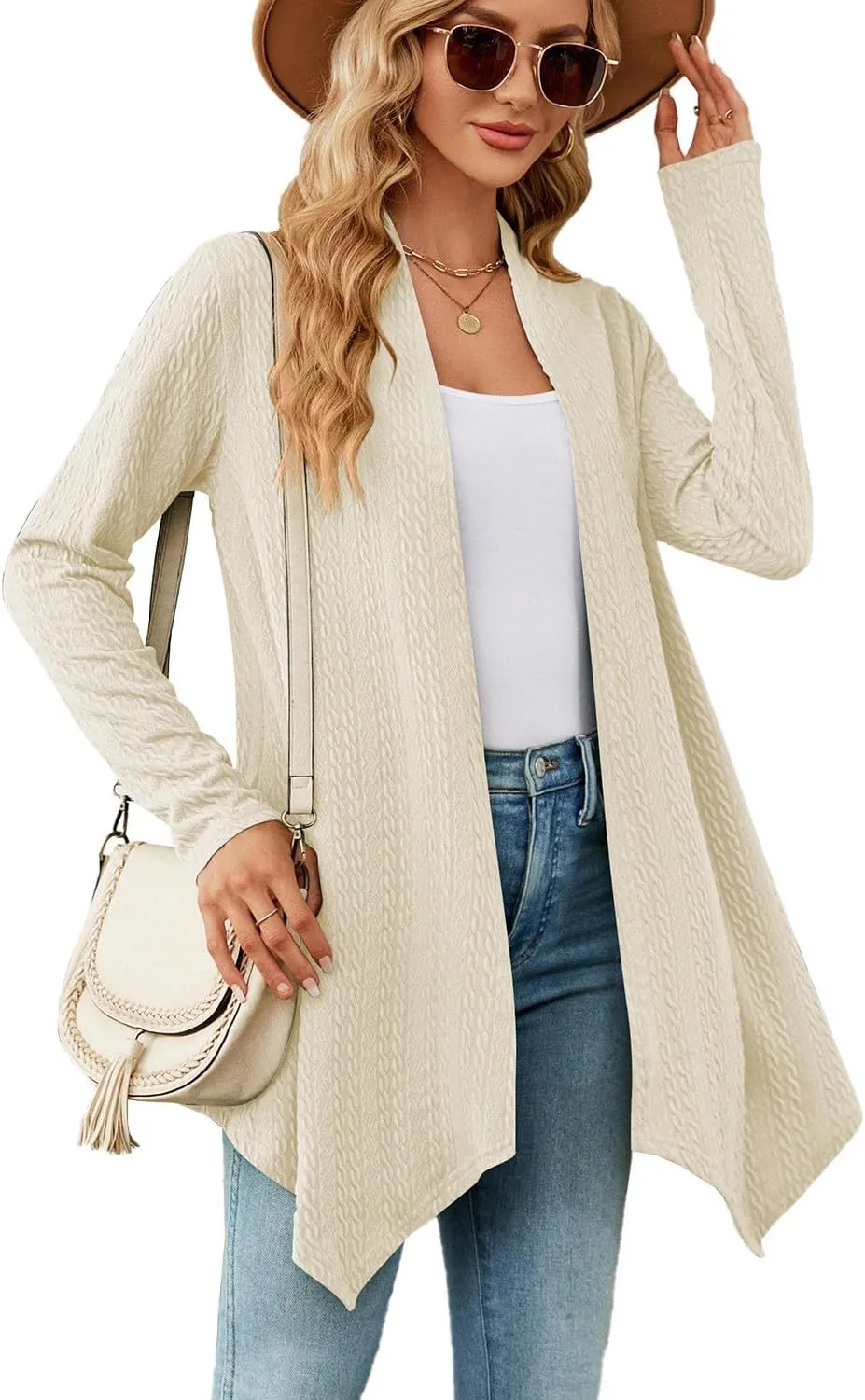 Long Cardigan Sweaters for Women Lightweight Loose Fit Solid Color Open Front Cardigans Coat 2024 Fall Outfits Tops