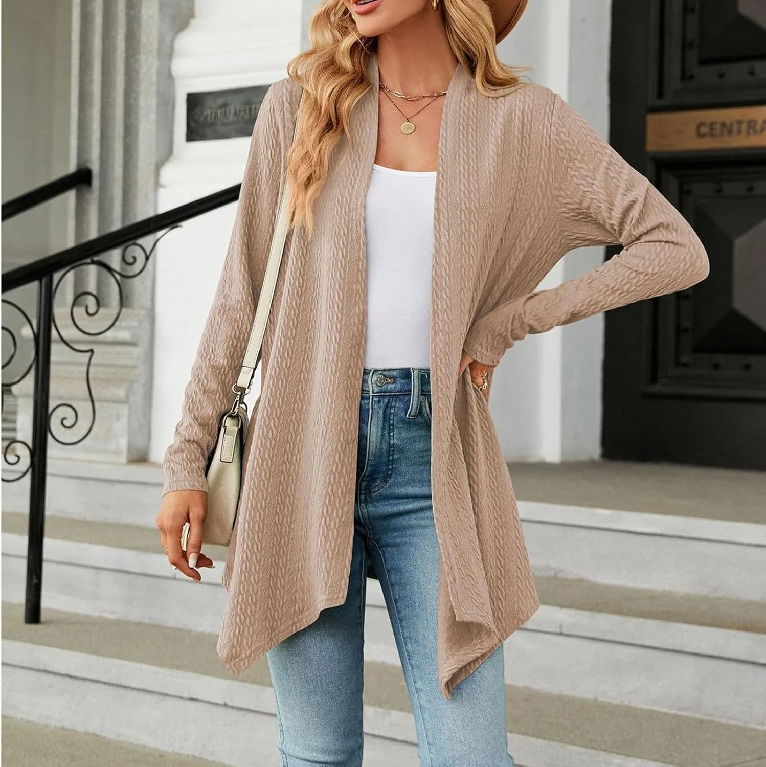Long Cardigan Sweaters for Women Lightweight Loose Fit Solid Color Open Front Cardigans Coat 2024 Fall Outfits Tops