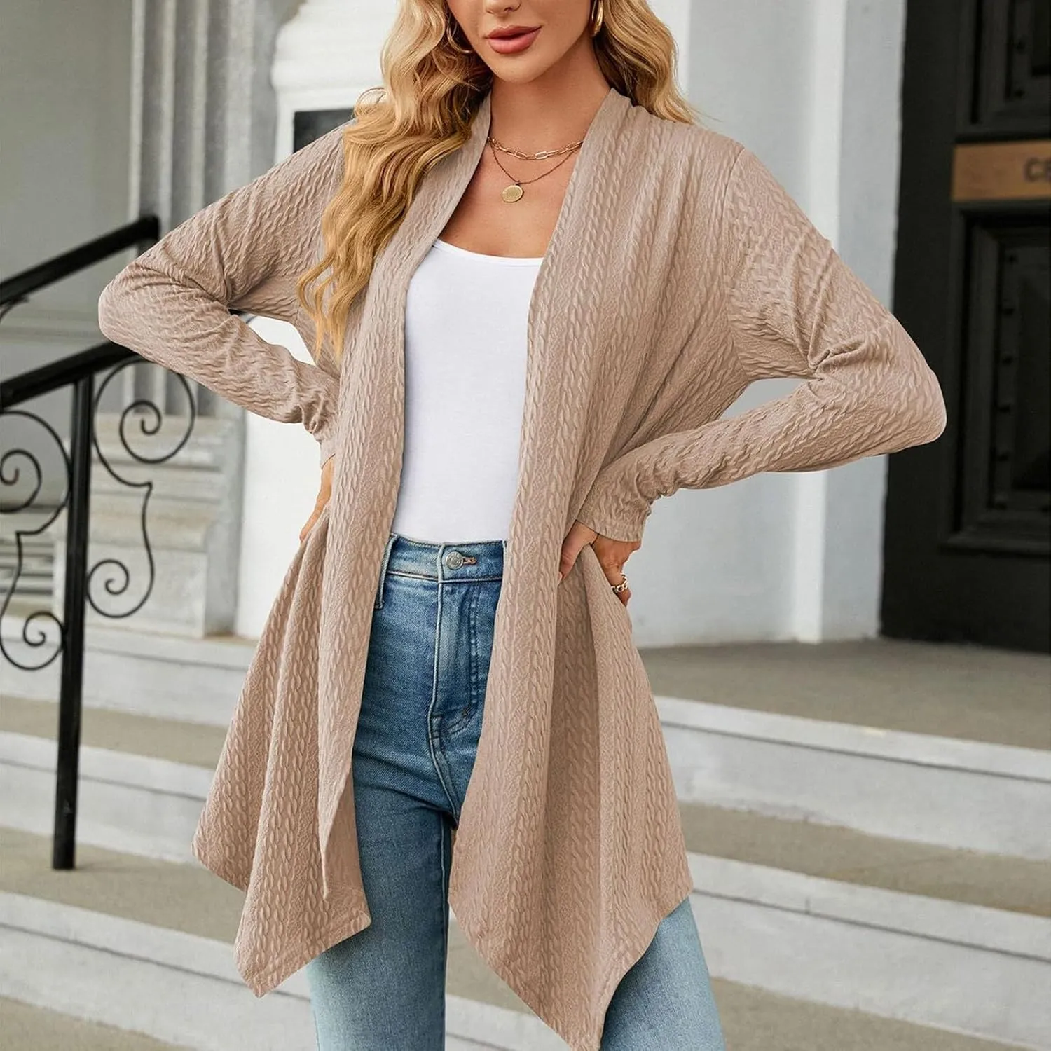 Long Cardigan Sweaters for Women Lightweight Loose Fit Solid Color Open Front Cardigans Coat 2024 Fall Outfits Tops