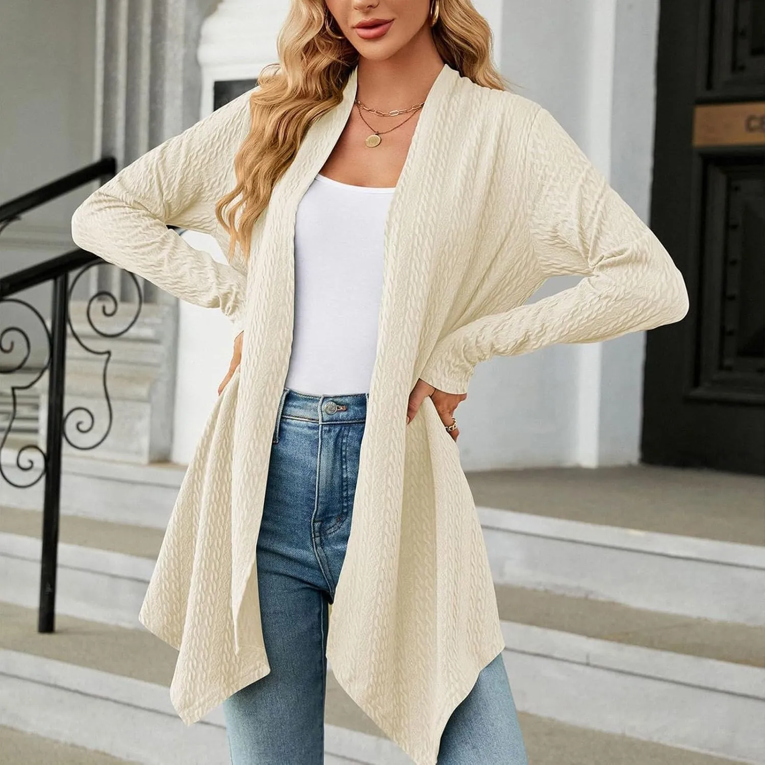 Long Cardigan Sweaters for Women Lightweight Loose Fit Solid Color Open Front Cardigans Coat 2024 Fall Outfits Tops