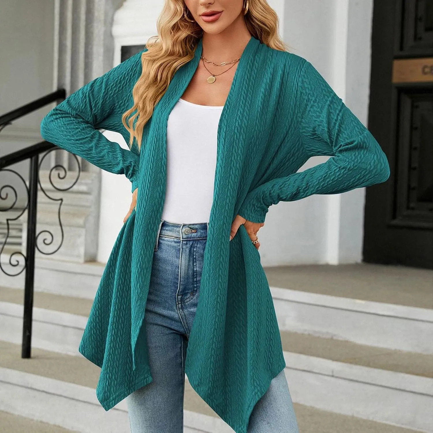 Long Cardigan Sweaters for Women Lightweight Loose Fit Solid Color Open Front Cardigans Coat 2024 Fall Outfits Tops