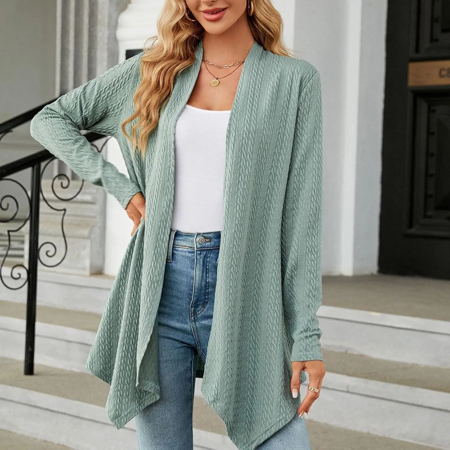 Long Cardigan Sweaters for Women Lightweight Loose Fit Solid Color Open Front Cardigans Coat 2024 Fall Outfits Tops