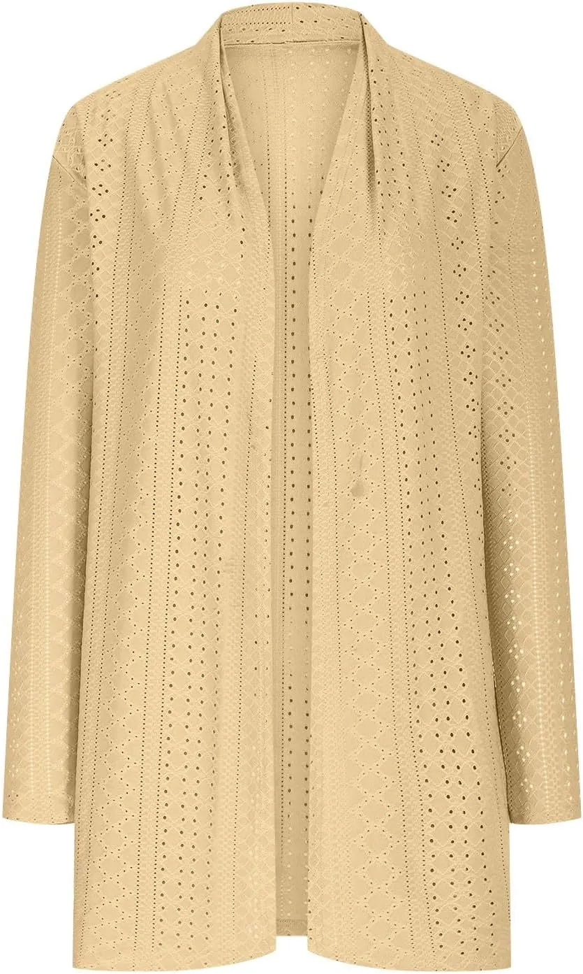 Long Cardigan Sweaters for Women Lightweight Open Front Long Sleeve Slim Fitted Solid Color Outwear Knit Jacket Coat