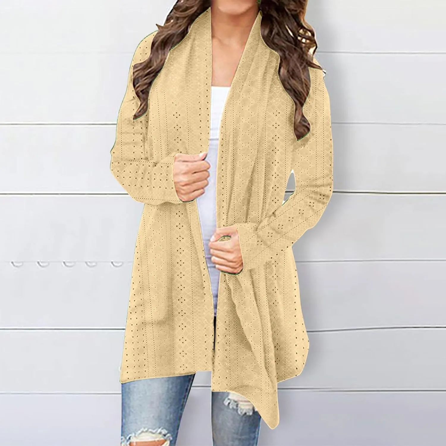 Long Cardigan Sweaters for Women Lightweight Open Front Long Sleeve Slim Fitted Solid Color Outwear Knit Jacket Coat