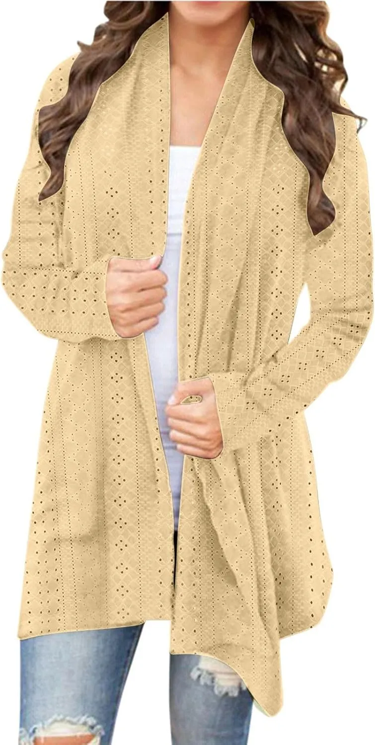 Long Cardigan Sweaters for Women Lightweight Open Front Long Sleeve Slim Fitted Solid Color Outwear Knit Jacket Coat