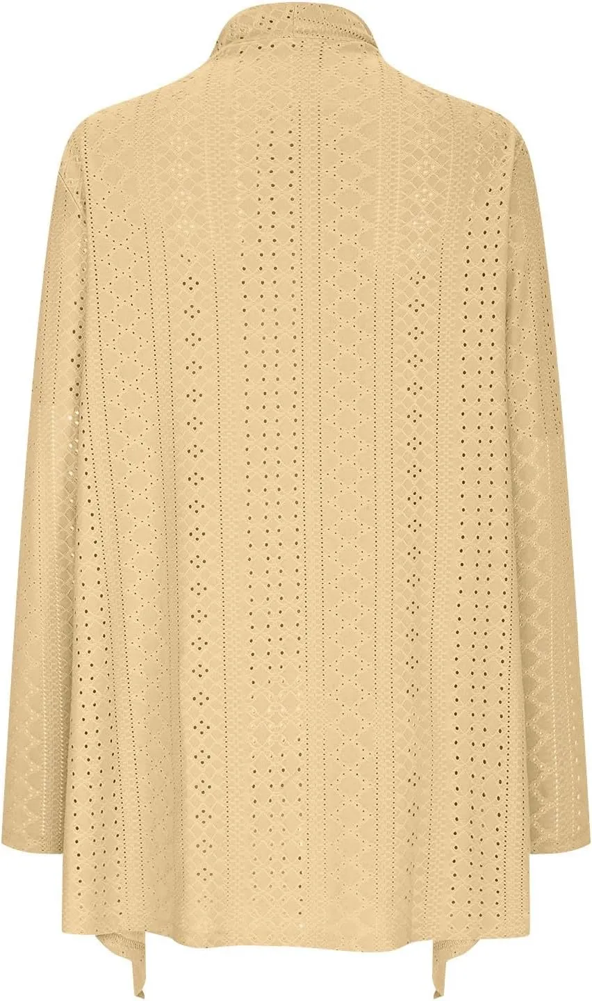 Long Cardigan Sweaters for Women Lightweight Open Front Long Sleeve Slim Fitted Solid Color Outwear Knit Jacket Coat