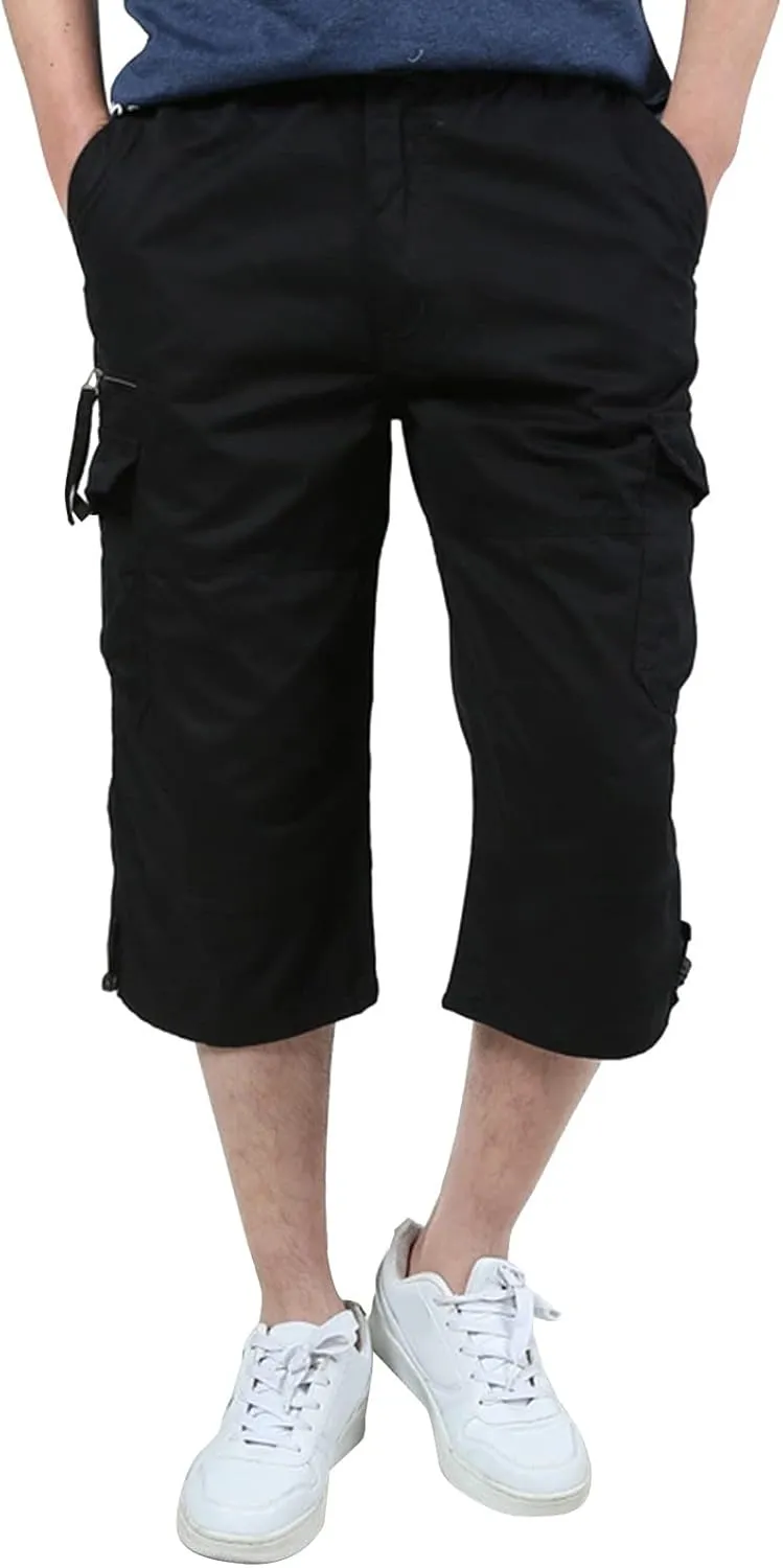 Long Cargo Shorts for Men Outdoor Cotton Jogging Tactical Utility Work Pants Khaki Chino Lightweight Hiking Pants