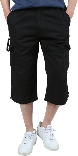 Long Cargo Shorts for Men Outdoor Cotton Jogging Tactical Utility Work Pants Khaki Chino Lightweight Hiking Pants