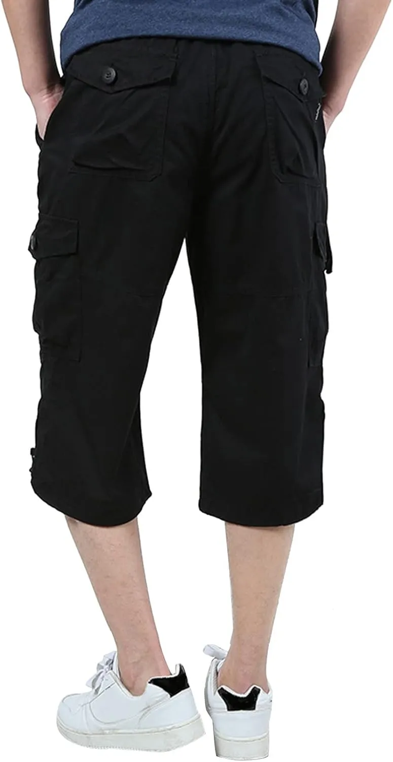 Long Cargo Shorts for Men Outdoor Cotton Jogging Tactical Utility Work Pants Khaki Chino Lightweight Hiking Pants