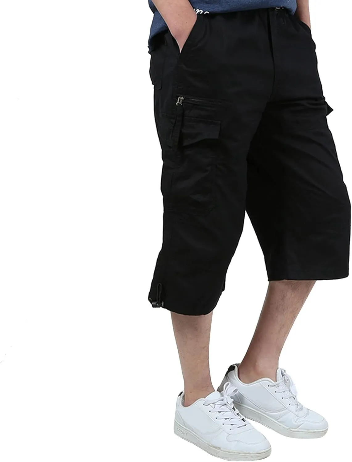 Long Cargo Shorts for Men Outdoor Cotton Jogging Tactical Utility Work Pants Khaki Chino Lightweight Hiking Pants