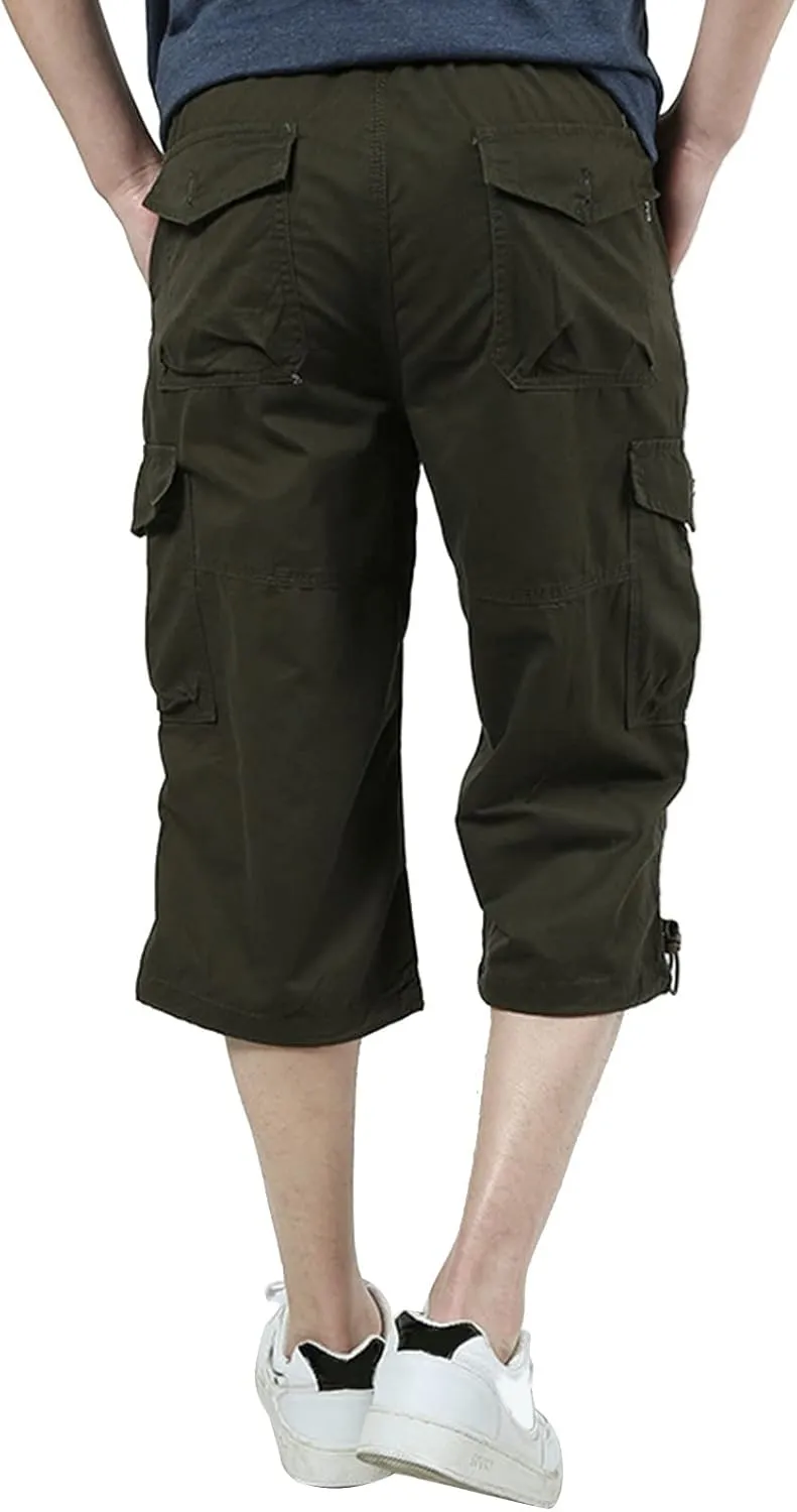 Long Cargo Shorts for Men Outdoor Cotton Jogging Tactical Utility Work Pants Khaki Chino Lightweight Hiking Pants