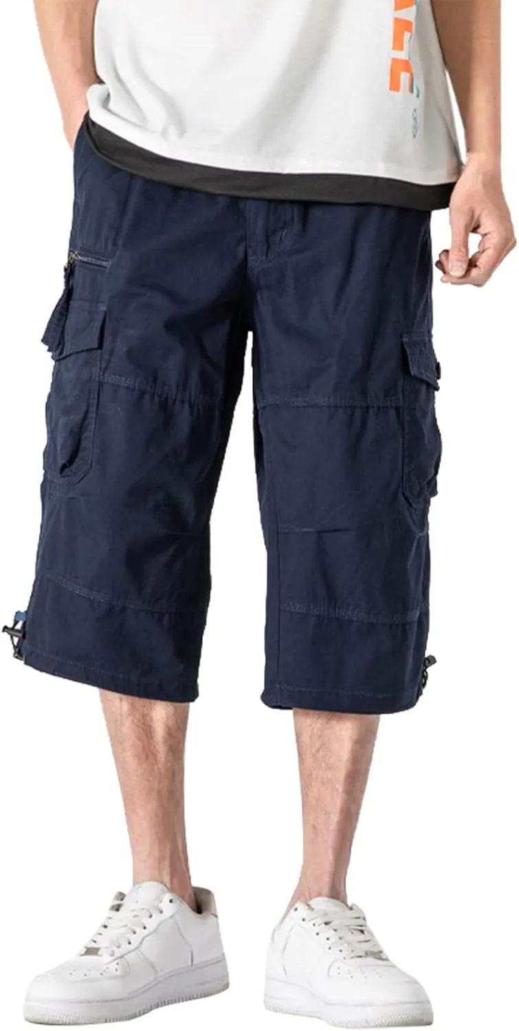 Long Cargo Shorts for Men Outdoor Cotton Jogging Tactical Utility Work Pants Khaki Chino Lightweight Hiking Pants