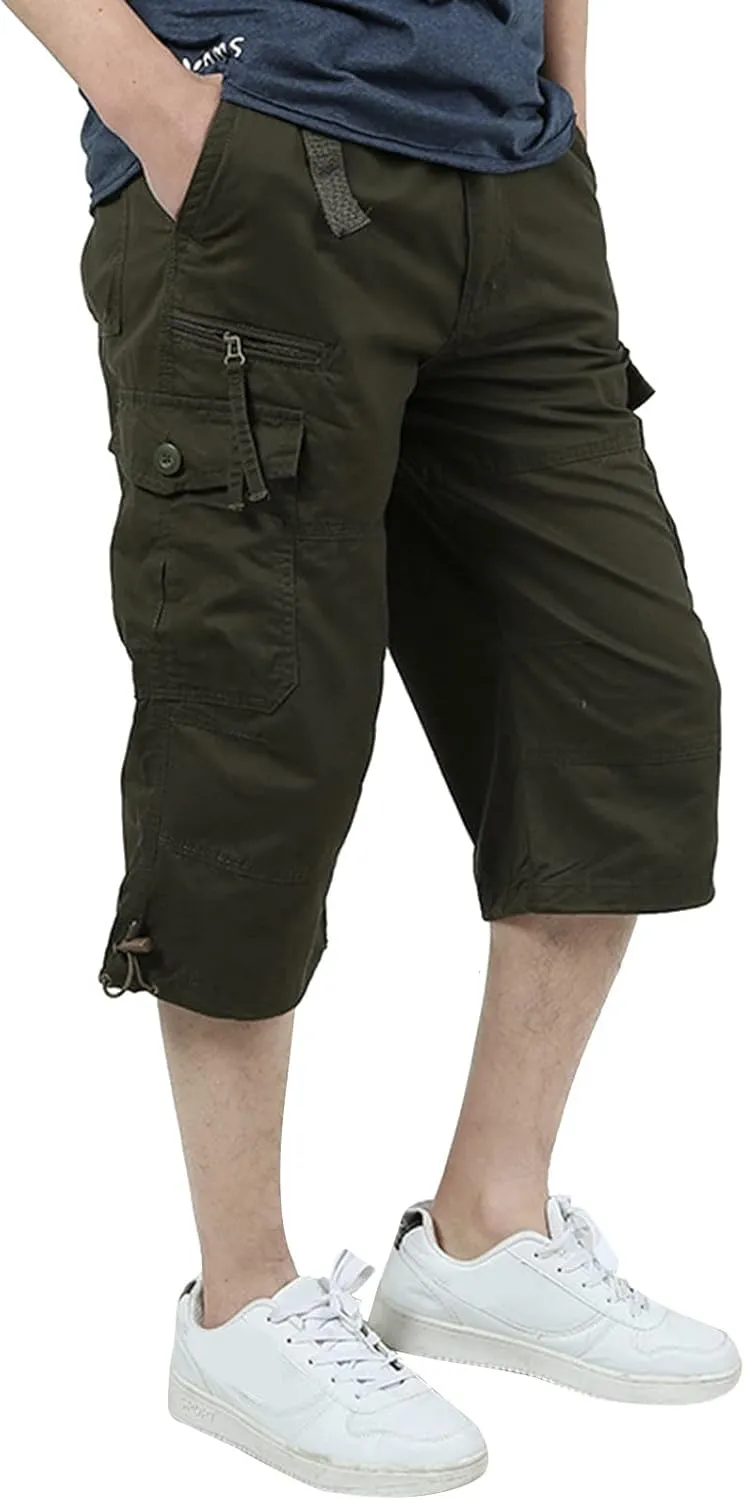 Long Cargo Shorts for Men Outdoor Cotton Jogging Tactical Utility Work Pants Khaki Chino Lightweight Hiking Pants