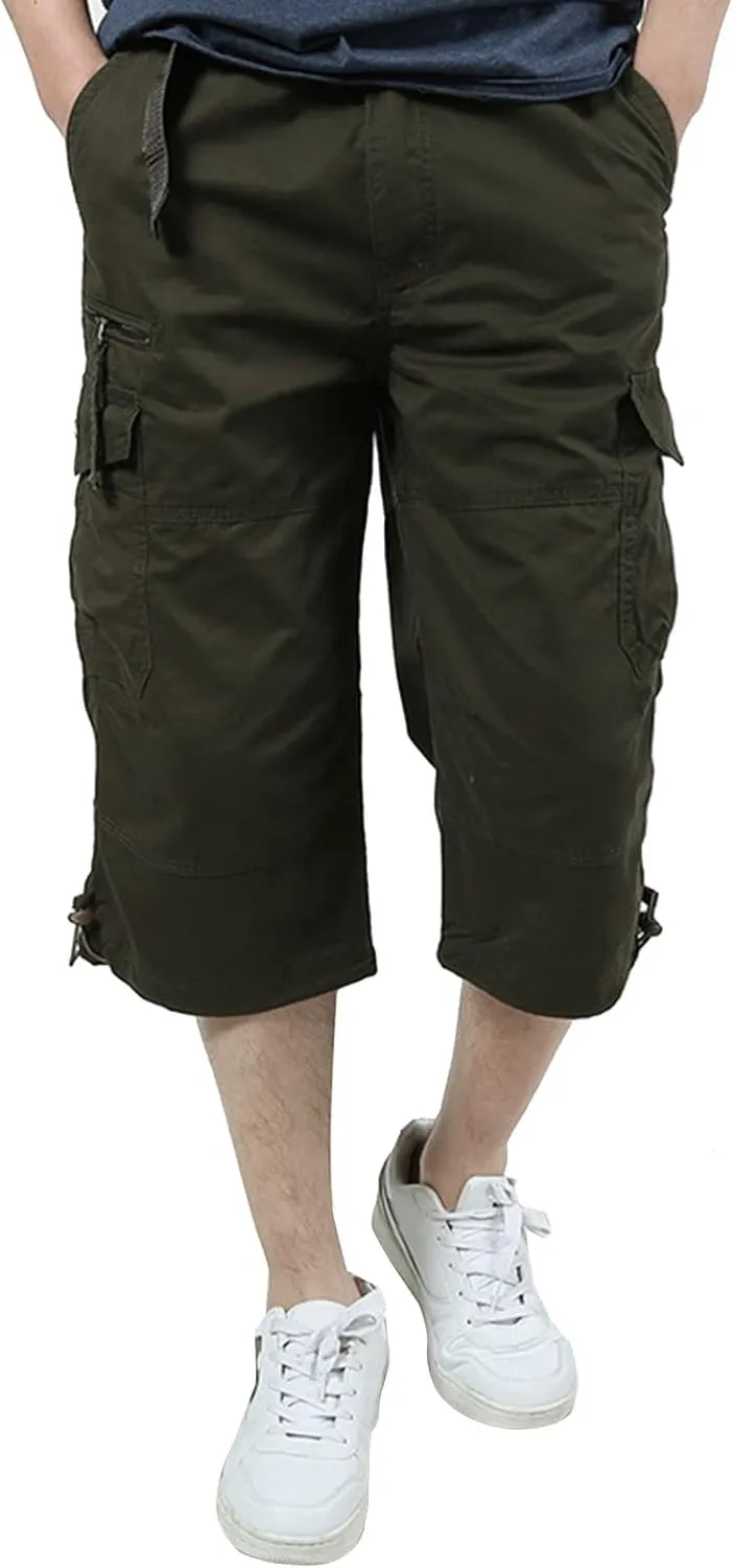 Long Cargo Shorts for Men Outdoor Cotton Jogging Tactical Utility Work Pants Khaki Chino Lightweight Hiking Pants