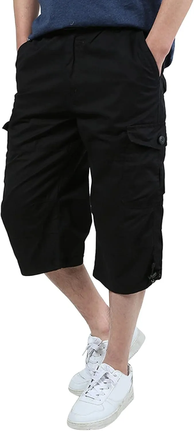Long Cargo Shorts for Men Outdoor Cotton Jogging Tactical Utility Work Pants Khaki Chino Lightweight Hiking Pants
