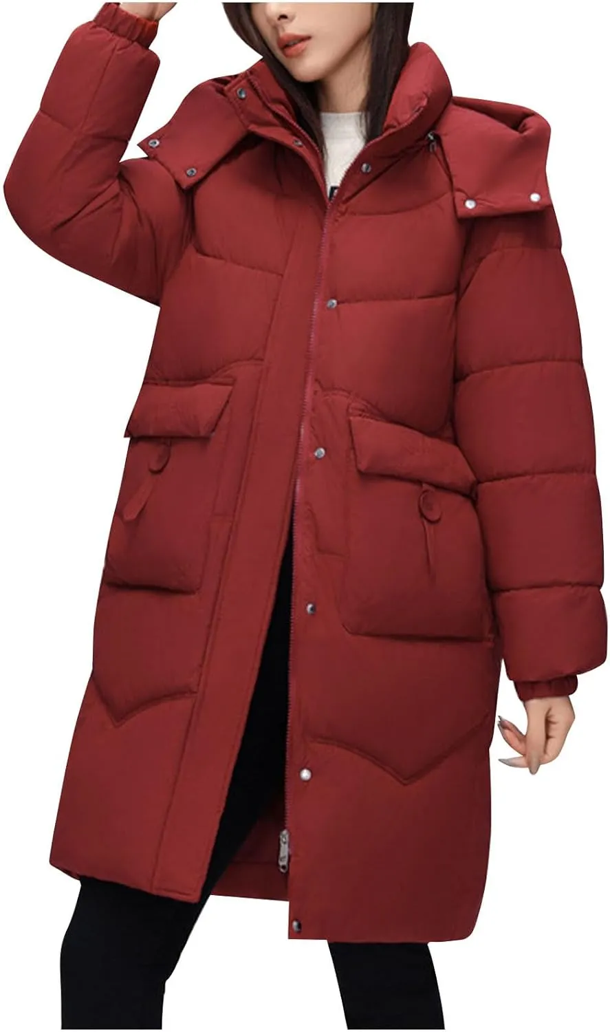 Long Down Puffer Jackets for Women Heavyweight Thicken Quilted Padded Coats Hooded Windproof Parka Military Jackets