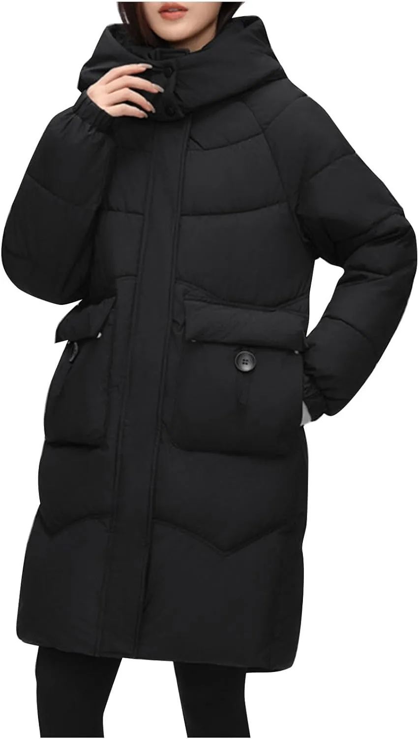 Long Down Puffer Jackets for Women Heavyweight Thicken Quilted Padded Coats Hooded Windproof Parka Military Jackets