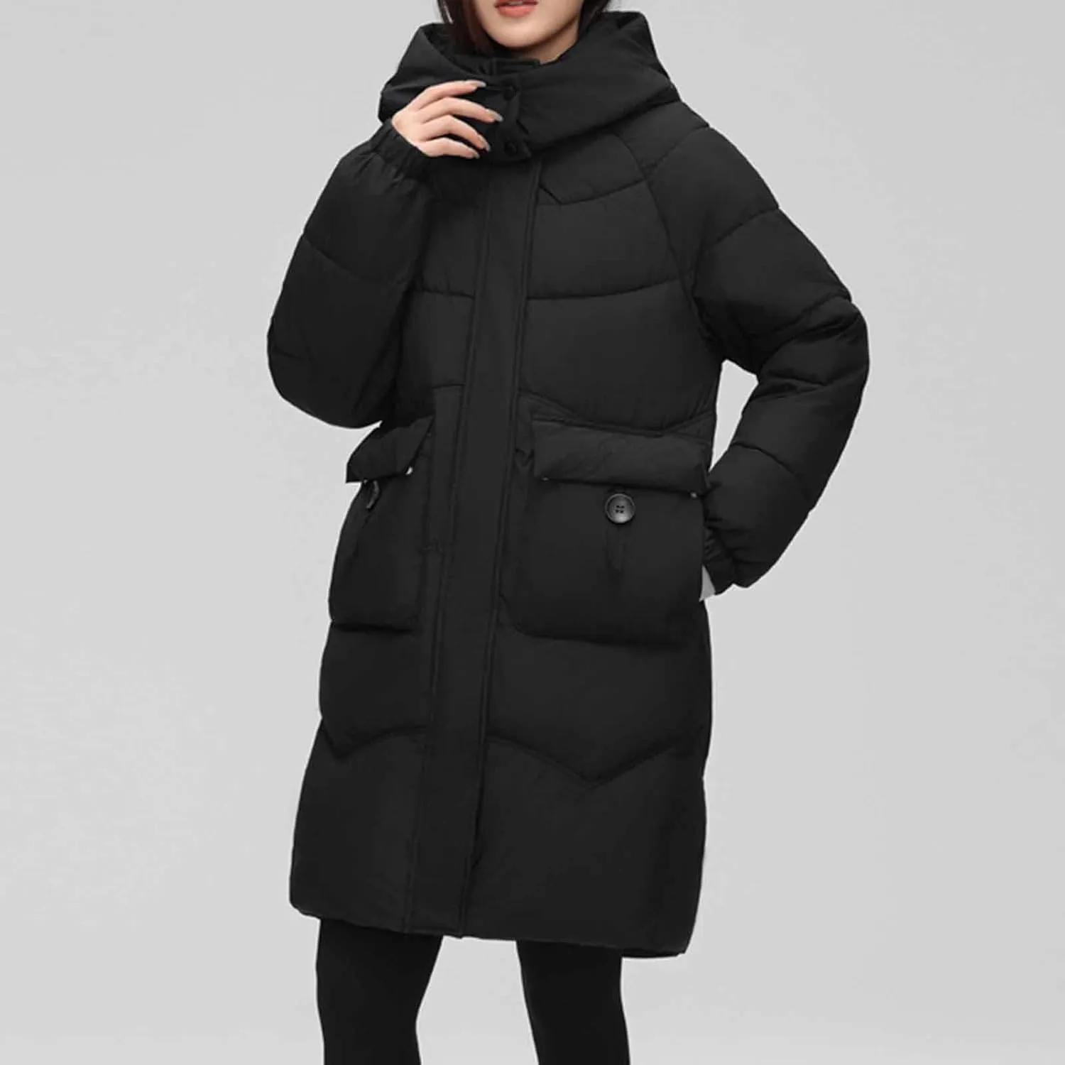 Long Down Puffer Jackets for Women Heavyweight Thicken Quilted Padded Coats Hooded Windproof Parka Military Jackets