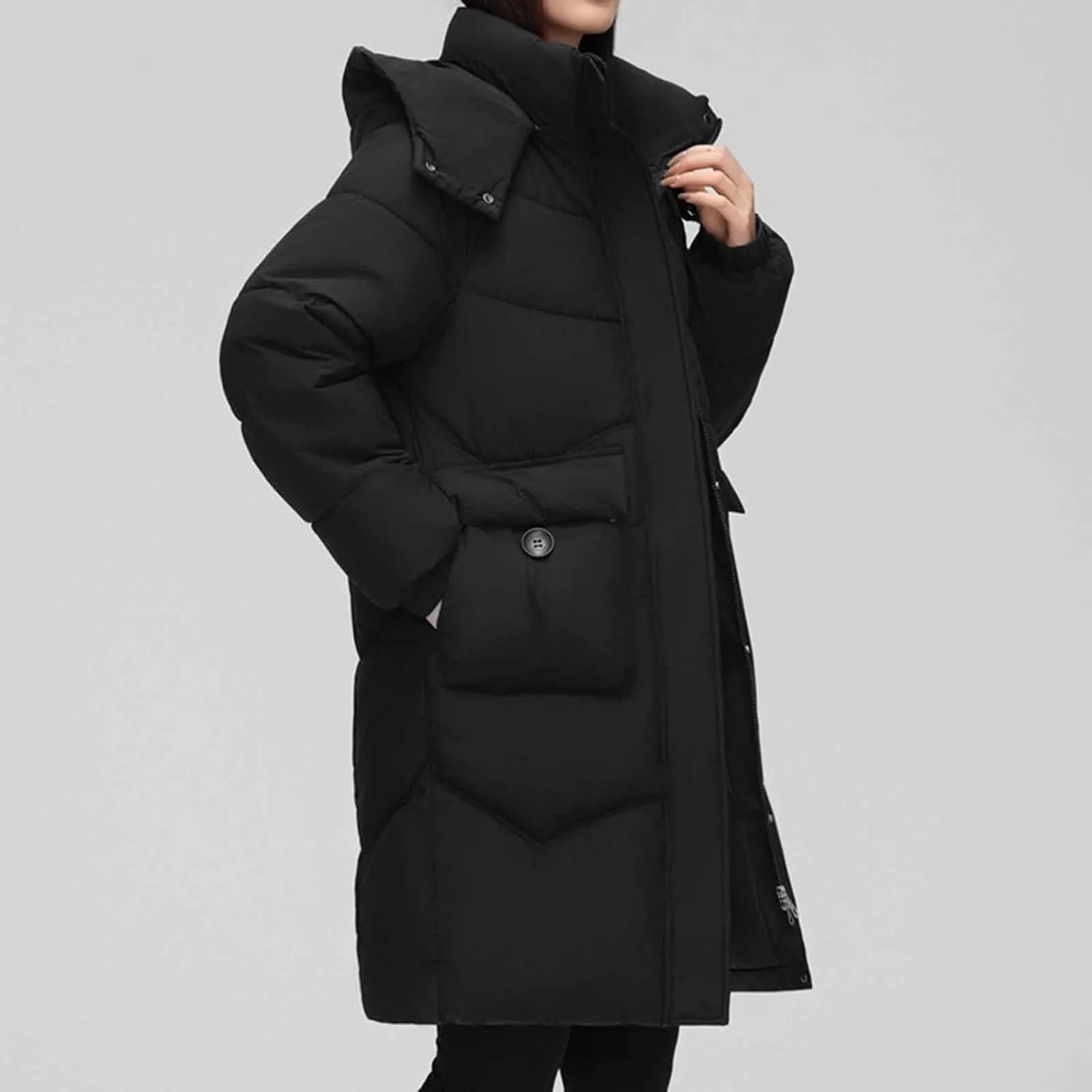 Long Down Puffer Jackets for Women Heavyweight Thicken Quilted Padded Coats Hooded Windproof Parka Military Jackets