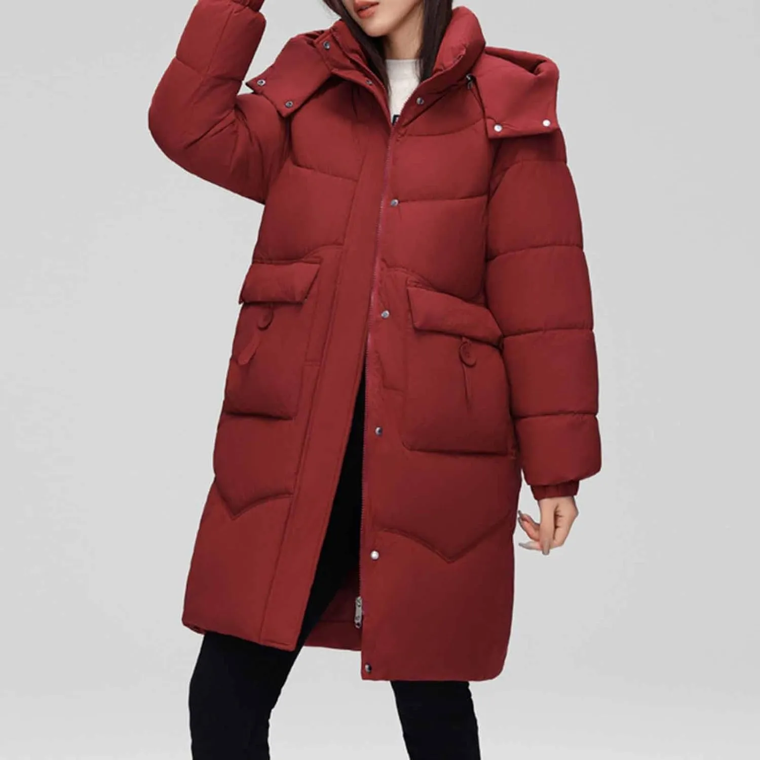 Long Down Puffer Jackets for Women Heavyweight Thicken Quilted Padded Coats Hooded Windproof Parka Military Jackets