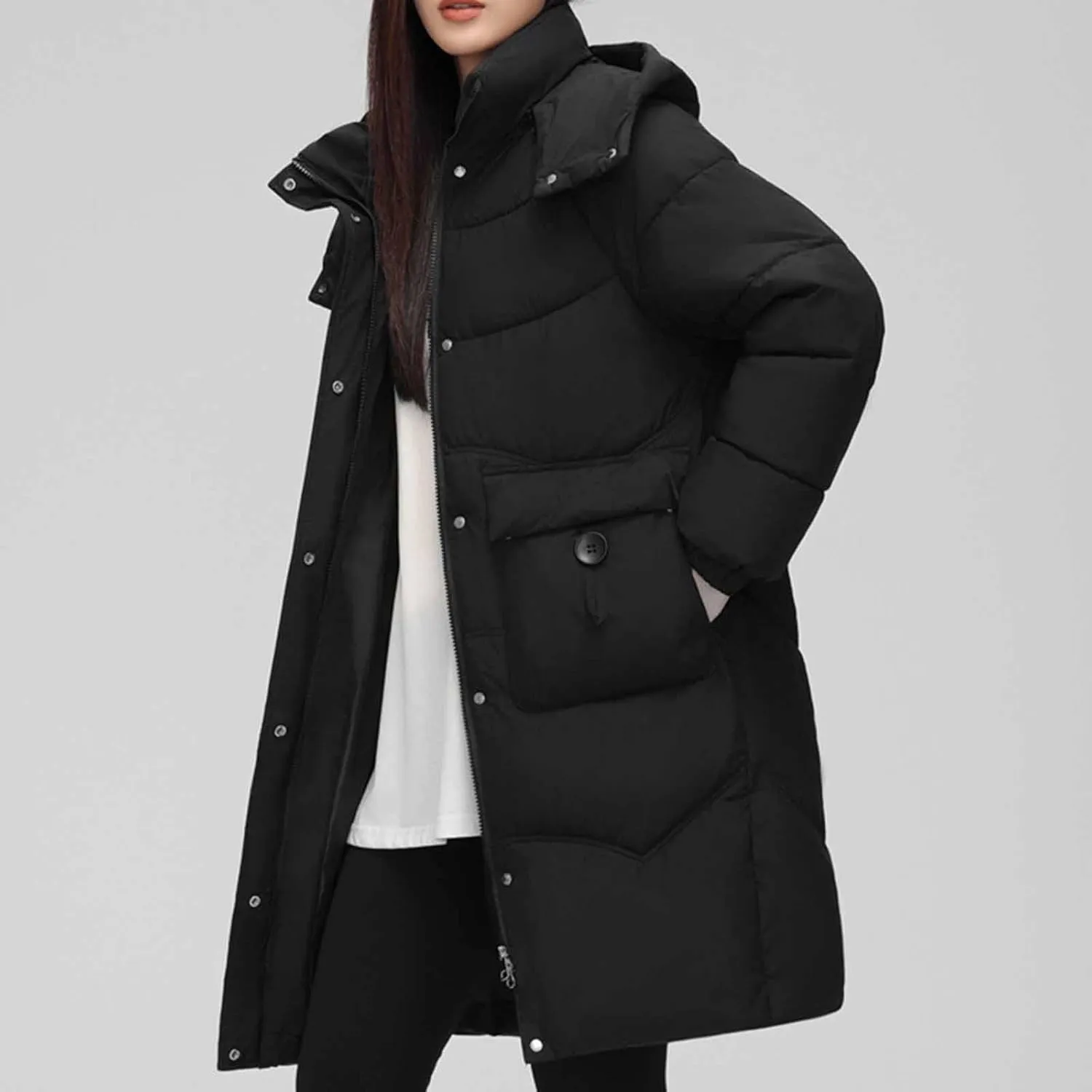 Long Down Puffer Jackets for Women Heavyweight Thicken Quilted Padded Coats Hooded Windproof Parka Military Jackets