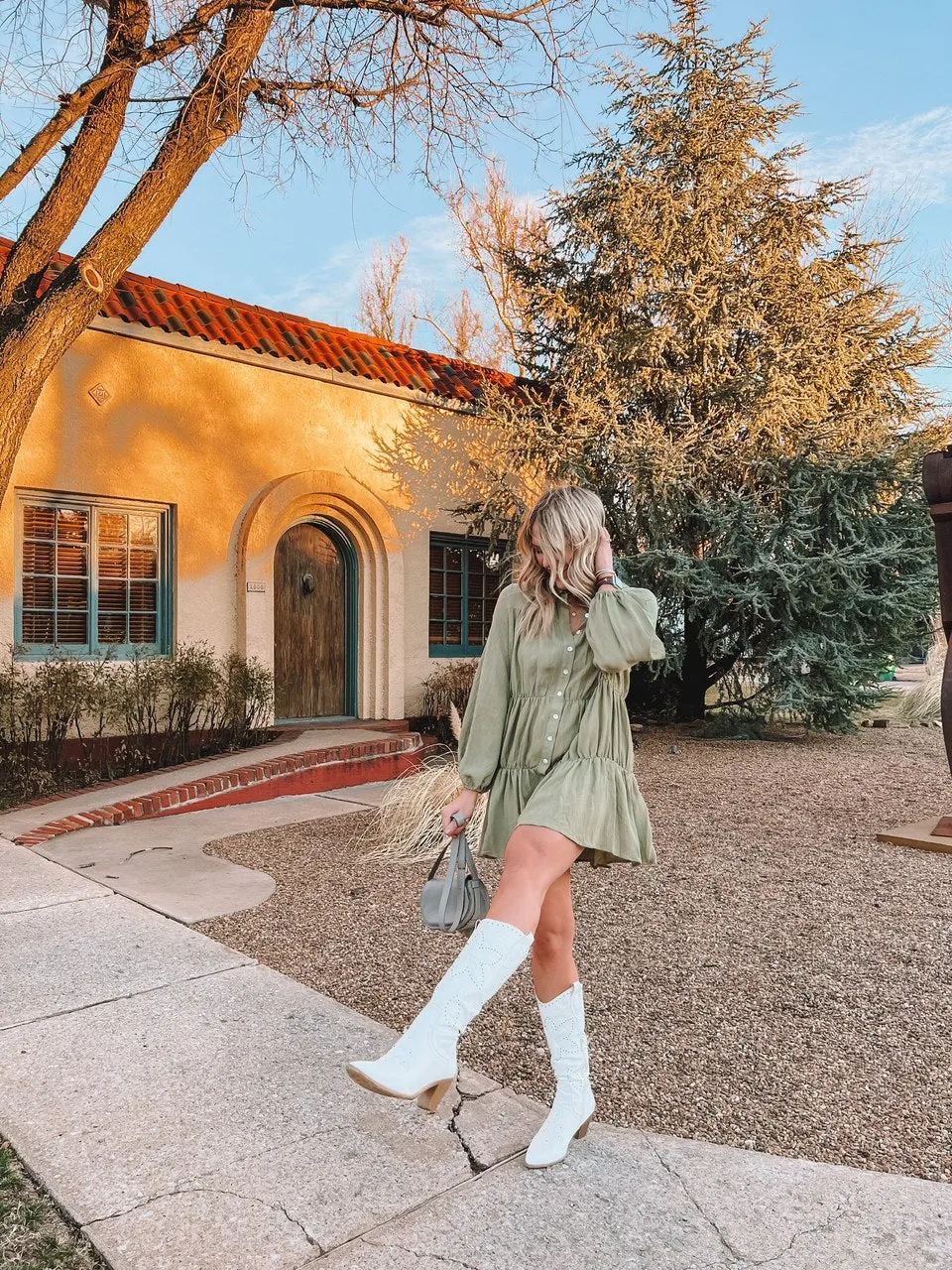 long sleeve collar button front mini dress - olive