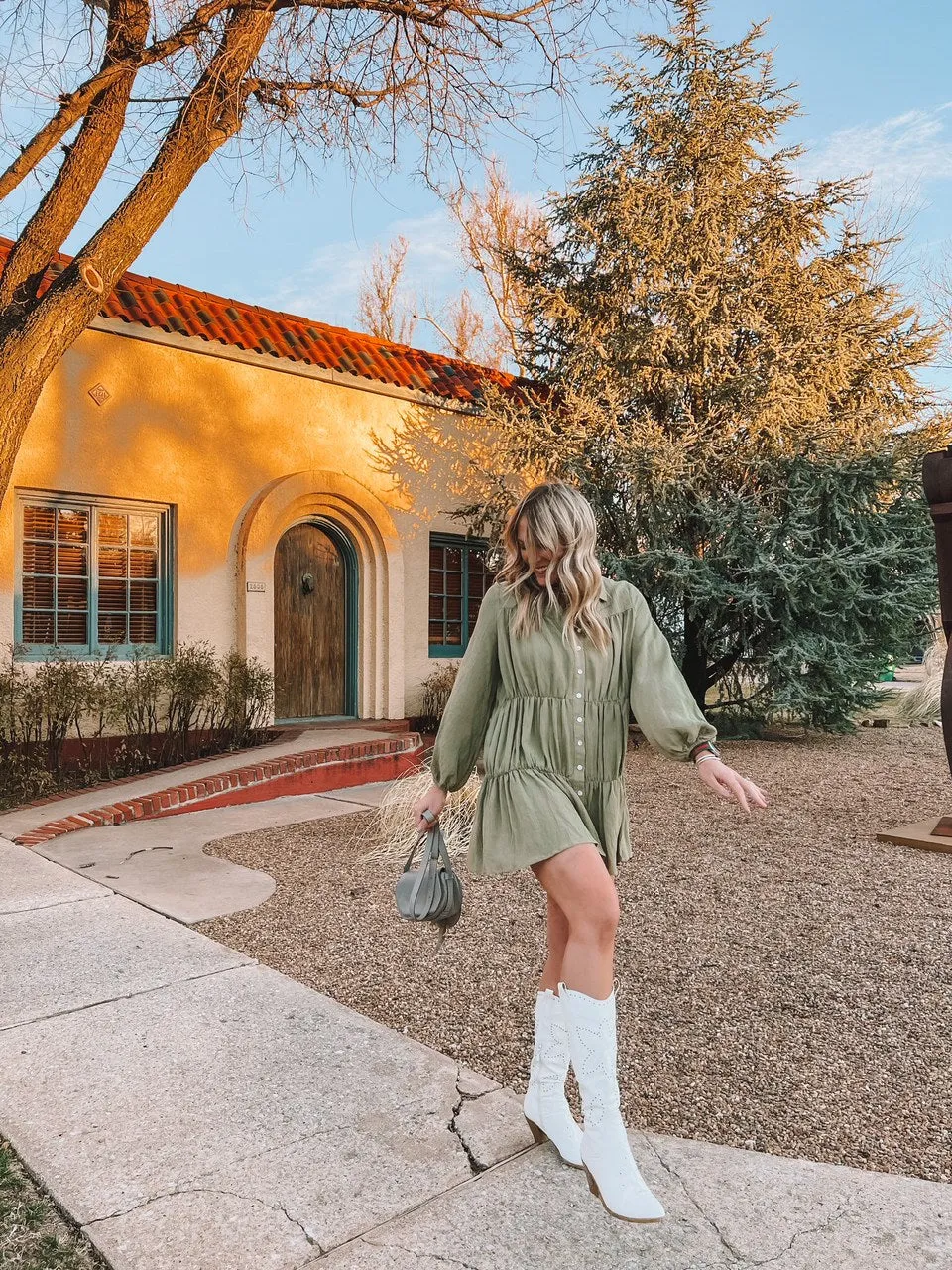 long sleeve collar button front mini dress - olive