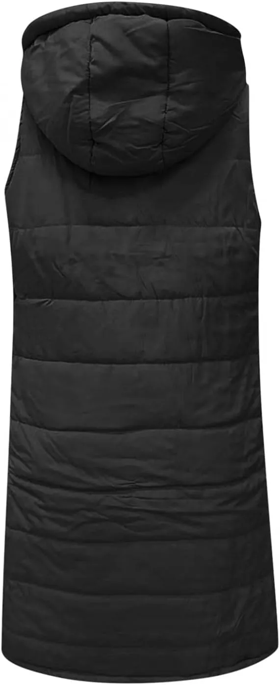 Long Vest for Women Sleeveless Hooded Puffer Jacket Thick Warm Lightweight Down Vest Cozy Baggy Down Coat with Hood