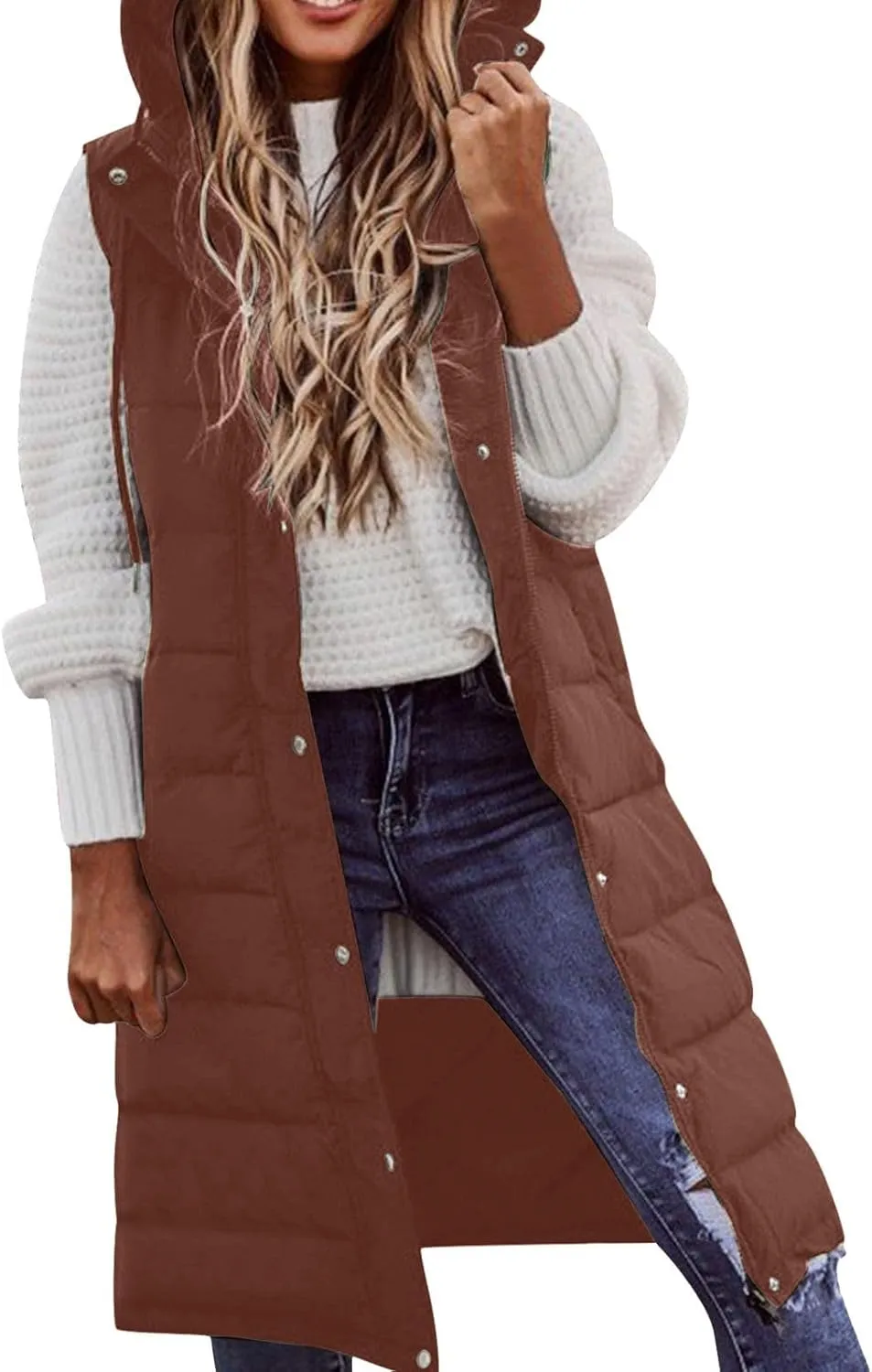 Long Vest for Women Sleeveless Puffer Windproof Winter Coat with Recycled Insulation Women's Long Puffer Vest Vest