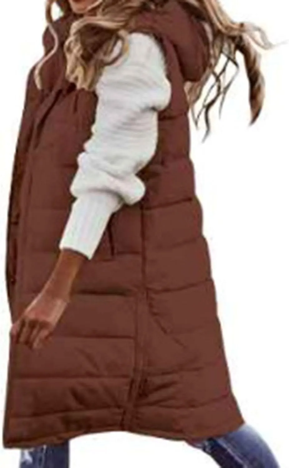 Long Vest for Women Sleeveless Puffer Windproof Winter Coat with Recycled Insulation Women's Long Puffer Vest Vest