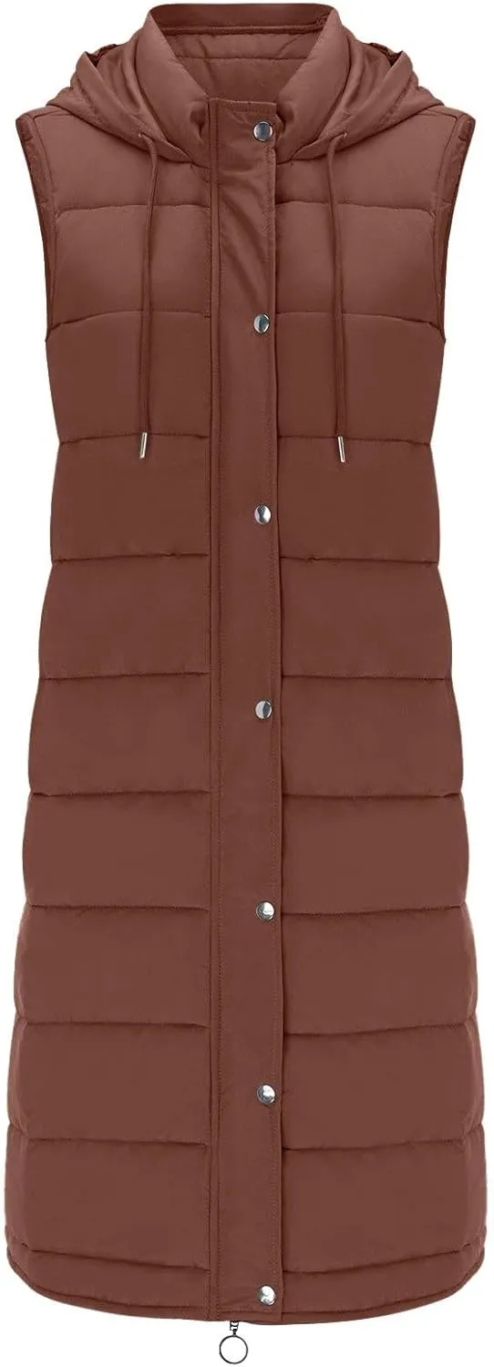 Long Vest for Women Sleeveless Puffer Windproof Winter Coat with Recycled Insulation Women's Long Puffer Vest Vest
