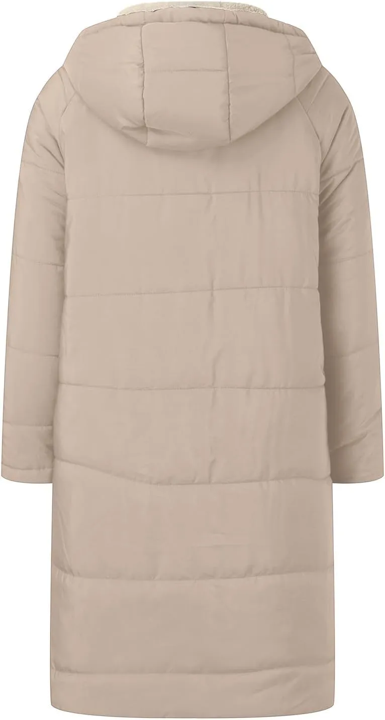 Long Winter Coats for Women Casual Long Sleeve Zip Up Puffer Jacket Plus Size Warm Outwear Trendy Reversible Teddy Coat