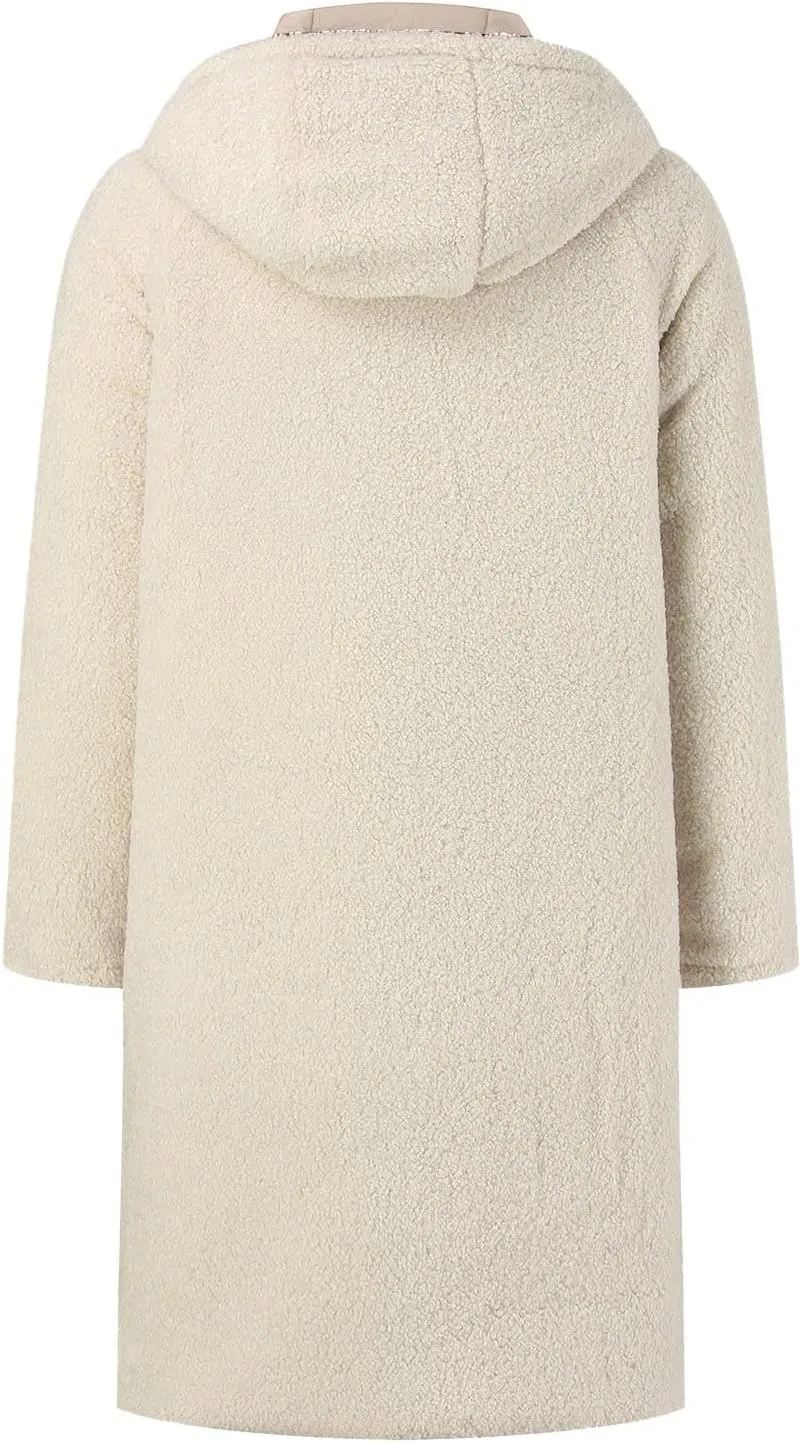 Long Winter Coats for Women Casual Long Sleeve Zip Up Puffer Jacket Plus Size Warm Outwear Trendy Reversible Teddy Coat