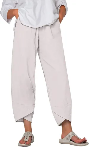 Loose Pants for Women Capri Dandelion Pants for Summer Beach Boho Trendy Dressy Casual Elastic Waist Cropped Pants