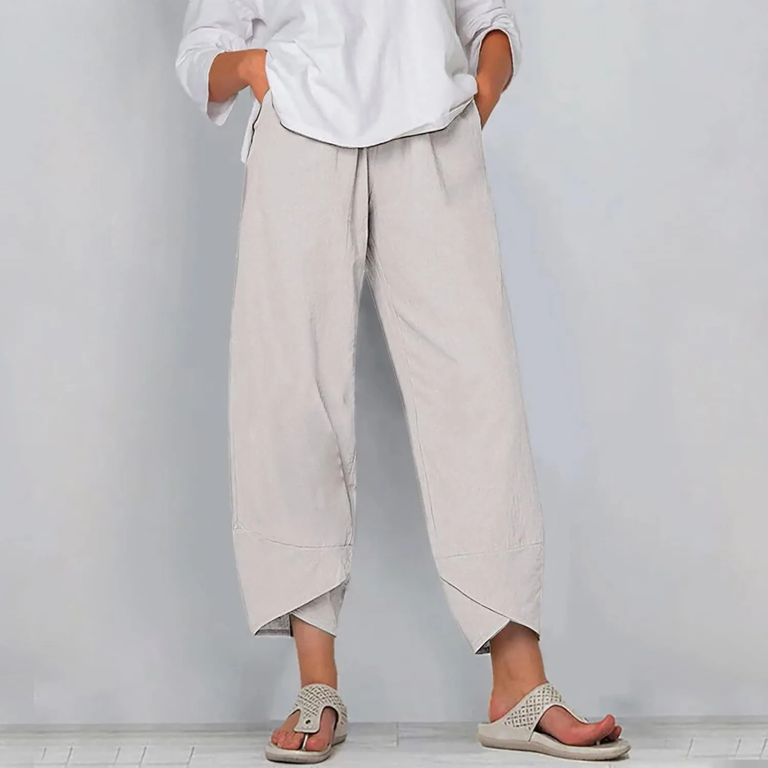 Loose Pants for Women Capri Dandelion Pants for Summer Beach Boho Trendy Dressy Casual Elastic Waist Cropped Pants