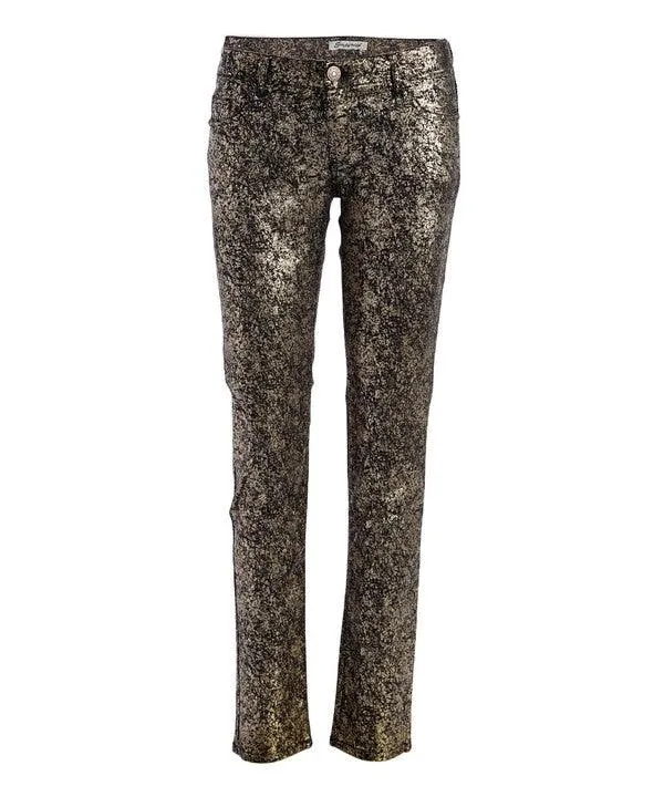 Low Rise Metallic Print Skinny Jeans Pants