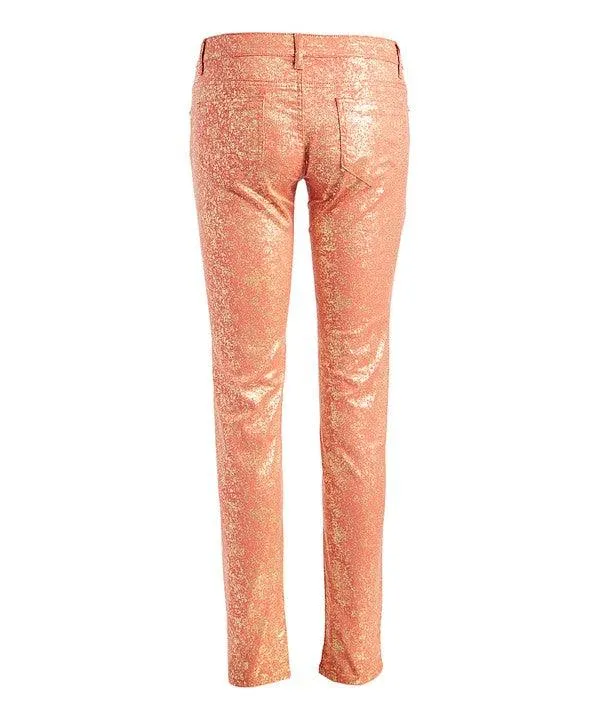 Low Rise Metallic Print Skinny Jeans Pants