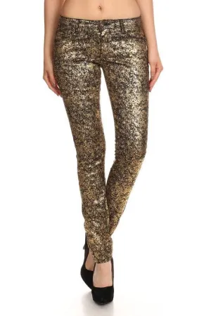 Low Rise Metallic Print Skinny Jeans Pants