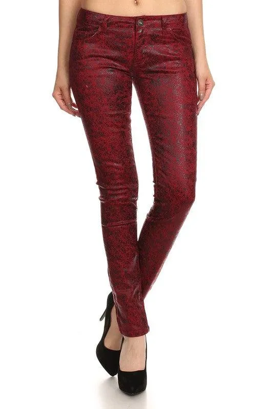 Low Rise Metallic Print Skinny Jeans Pants