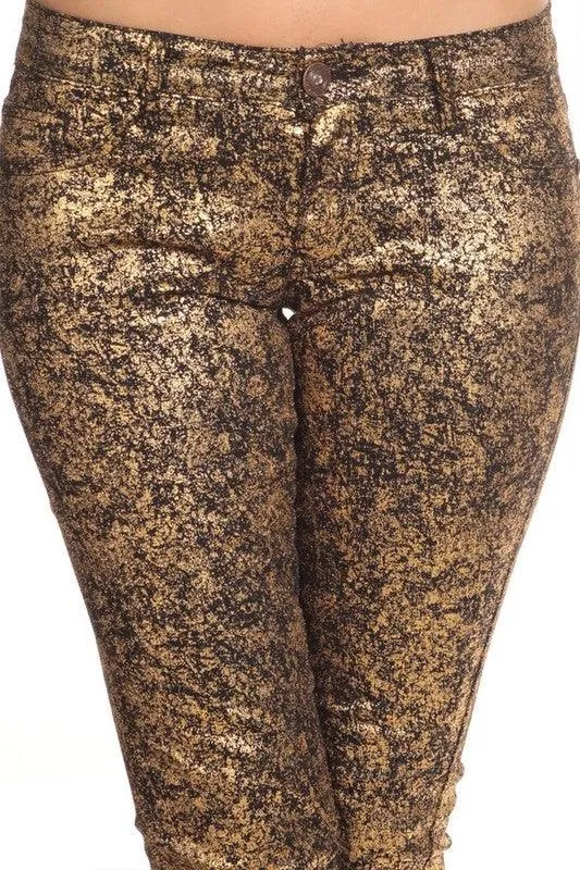 Low Rise Metallic Print Skinny Jeans Pants